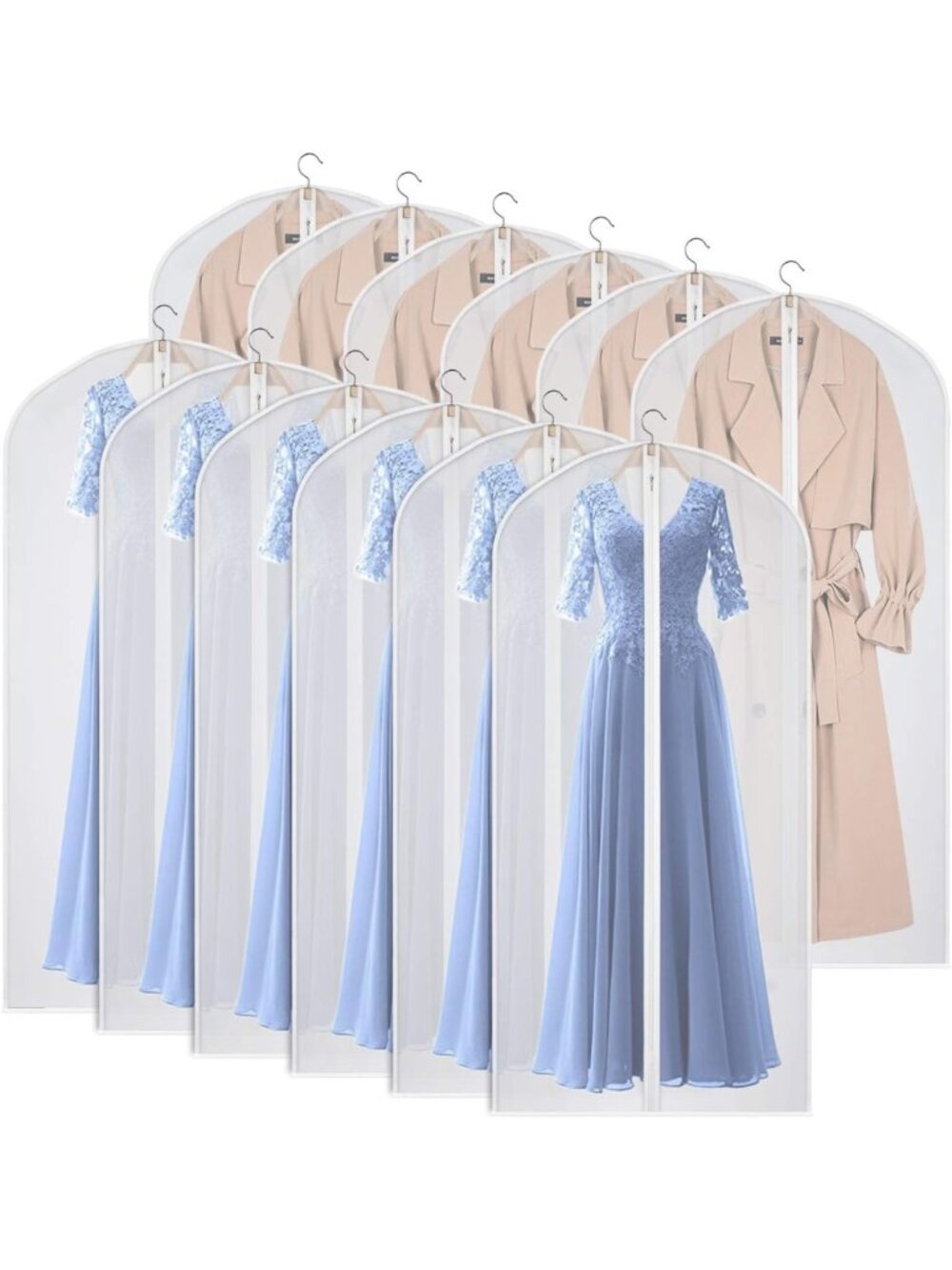 60" Garment Bags 12 Pack - Dust-Proof Dress Covers, Strong Zipper for Long Gowns